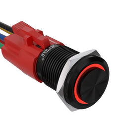 16mm Latching Push Button Switch On Off Stainless Steel with LED with Wire Socket Plug Self-Locking - Red/Aluminum alloy-High Head