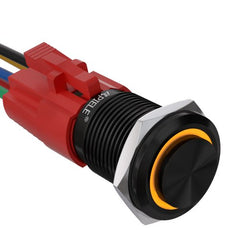 16mm Latching Push Button Switch On Off Stainless Steel with LED with Wire Socket Plug Self-Locking - Yellow/Aluminum alloy-High Head