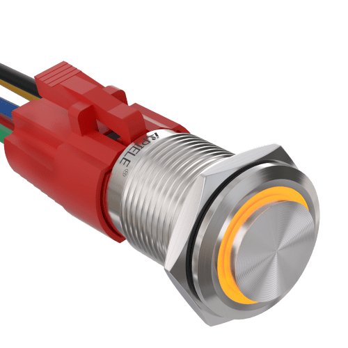 16mm Latching Push Button Switch On Off Stainless Steel with LED with Wire Socket Plug Self-Locking - Yellow/Stainless steel-High Head