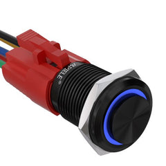 16mm Latching Push Button Switch On Off Stainless Steel with LED with Wire Socket Plug Self-Locking - Blue/Aluminum alloy-High Head