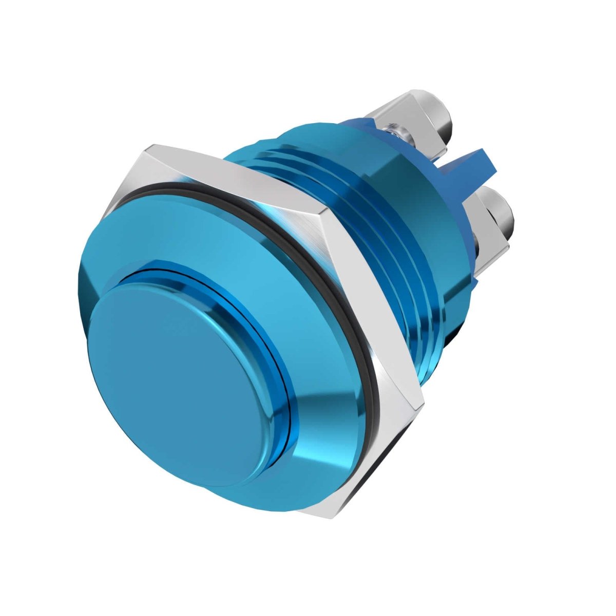 16mm Momentary Push Button Switch High Round Cap Waterproof High Flush Screw Terminals 1NO SPST - Blue-