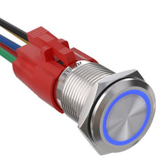 16mm Momentary Push Button Switch On Off Stainless Steel with LED and Wire Socket Self-Reset - Blue/Stainless steel-Flat Head