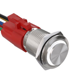 16mm Momentary Push Button Switch On Off Stainless Steel with LED and Wire Socket Self-Reset - White/Stainless steel-High Head