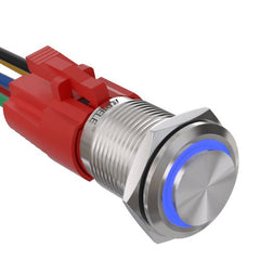16mm Momentary Push Button Switch On Off Stainless Steel with LED and Wire Socket Self-Reset - Blue/Stainless steel-High Head