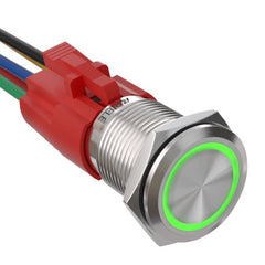 16mm Momentary Push Button Switch On Off Stainless Steel with LED and Wire Socket Self-Reset - Green/Stainless steel-Flat Head