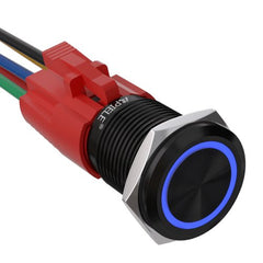 16mm Momentary Push Button Switch On Off Stainless Steel with LED and Wire Socket Self-Reset - Blue/Aluminum alloy-Flat Head