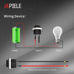 16mm Momentary Push Button Switch R13-507 SPST Round Switch 3A 250V/6A 125V AC 2 Pin NO with Pre-soldered Wire 6Pcs - Black-