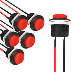 16mm Momentary Push Button Switch R13-507 SPST Round Switch 3A 250V/6A 125V AC 2 Pin NO with Pre-soldered Wire 6Pcs - Red-