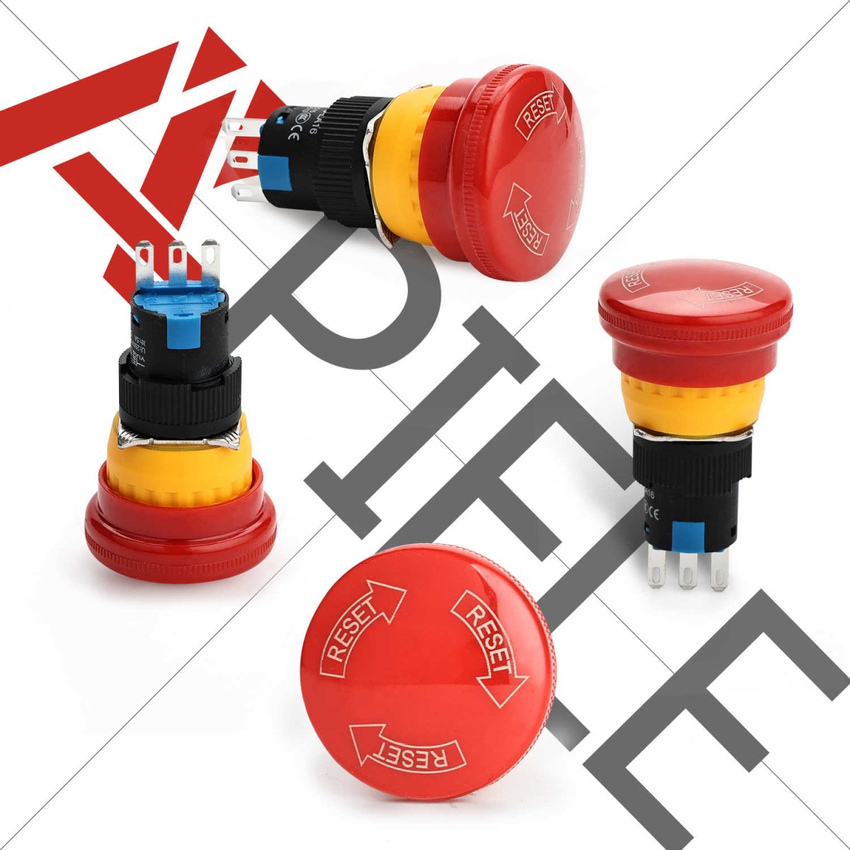 16mm Red Mushroom Emergency Stop Push Button Switch 250V 5 Amp LA16 Series - Type A-