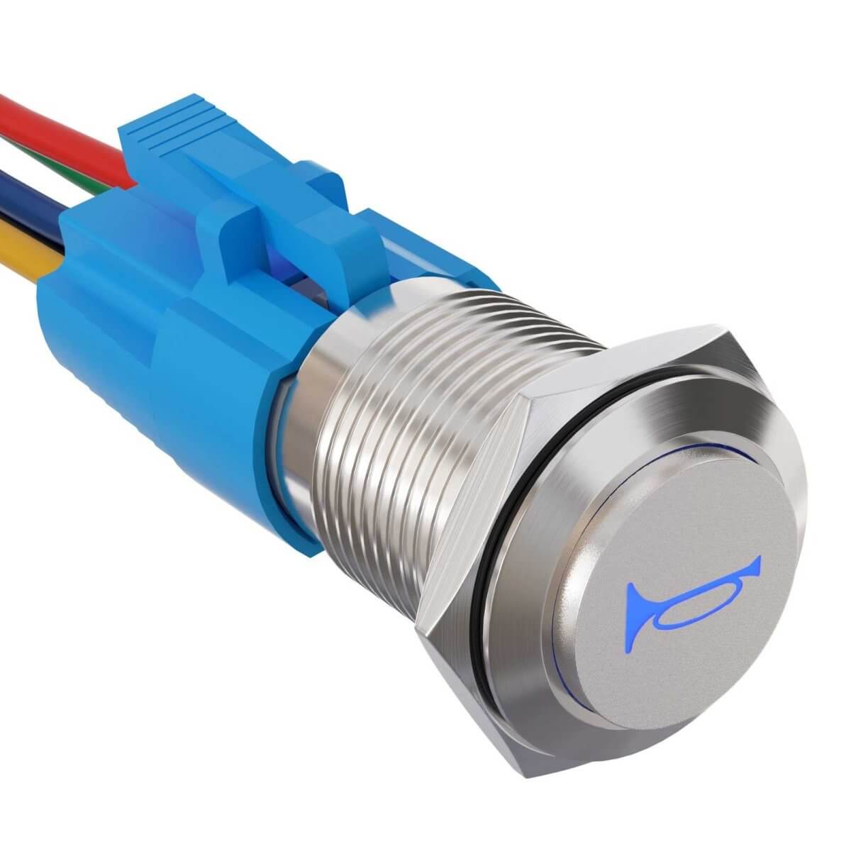 19mm 12V Momentary Speaker Horn Push Button Toggle Switch 3/4 Mounting Hole 1NO 1NC SPDT with Pre-Wiring Socket for Car Auto Motor - Blue-Stainless steel