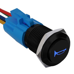19mm 12V Momentary Speaker Horn Push Button Toggle Switch 3/4 Mounting Hole 1NO 1NC SPDT with Pre-Wiring Socket for Car Auto Motor - Blue-Aluminum alloy