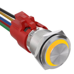 19mm Latching Push Button Switch LED Stainless Steel - Yellow/Stainless steel-High Head