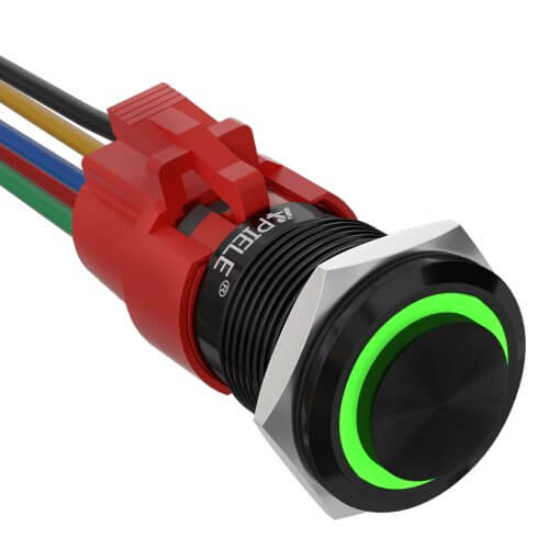 19mm Latching Push Button Switch LED Stainless Steel - Green/Aluminum alloy-High Head