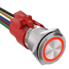 19mm Latching Push Button Switch LED Stainless Steel - Red/Stainless steel-Flat Head