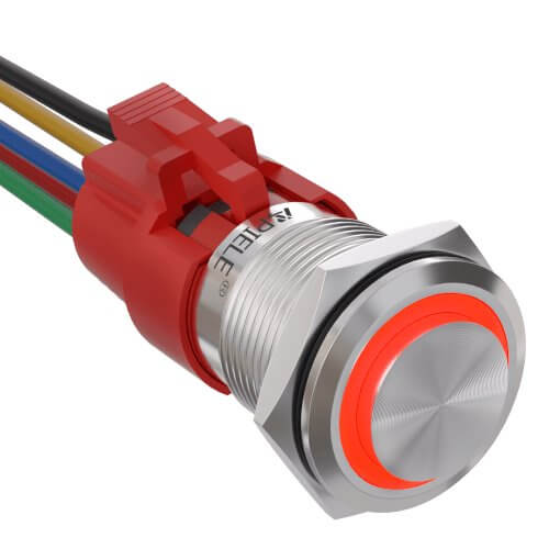 19mm Latching Push Button Switch LED Stainless Steel - Red/Stainless steel-High Head
