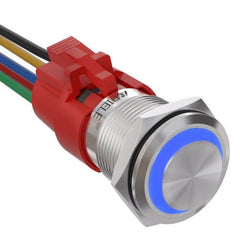 19mm Latching Push Button Switch LED Stainless Steel - Blue/Stainless steel-High Head