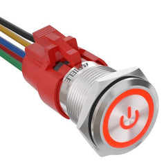 19mm Latching Push Button Switch LED Stainless Steel - Red/Stainless steel-Power Logo