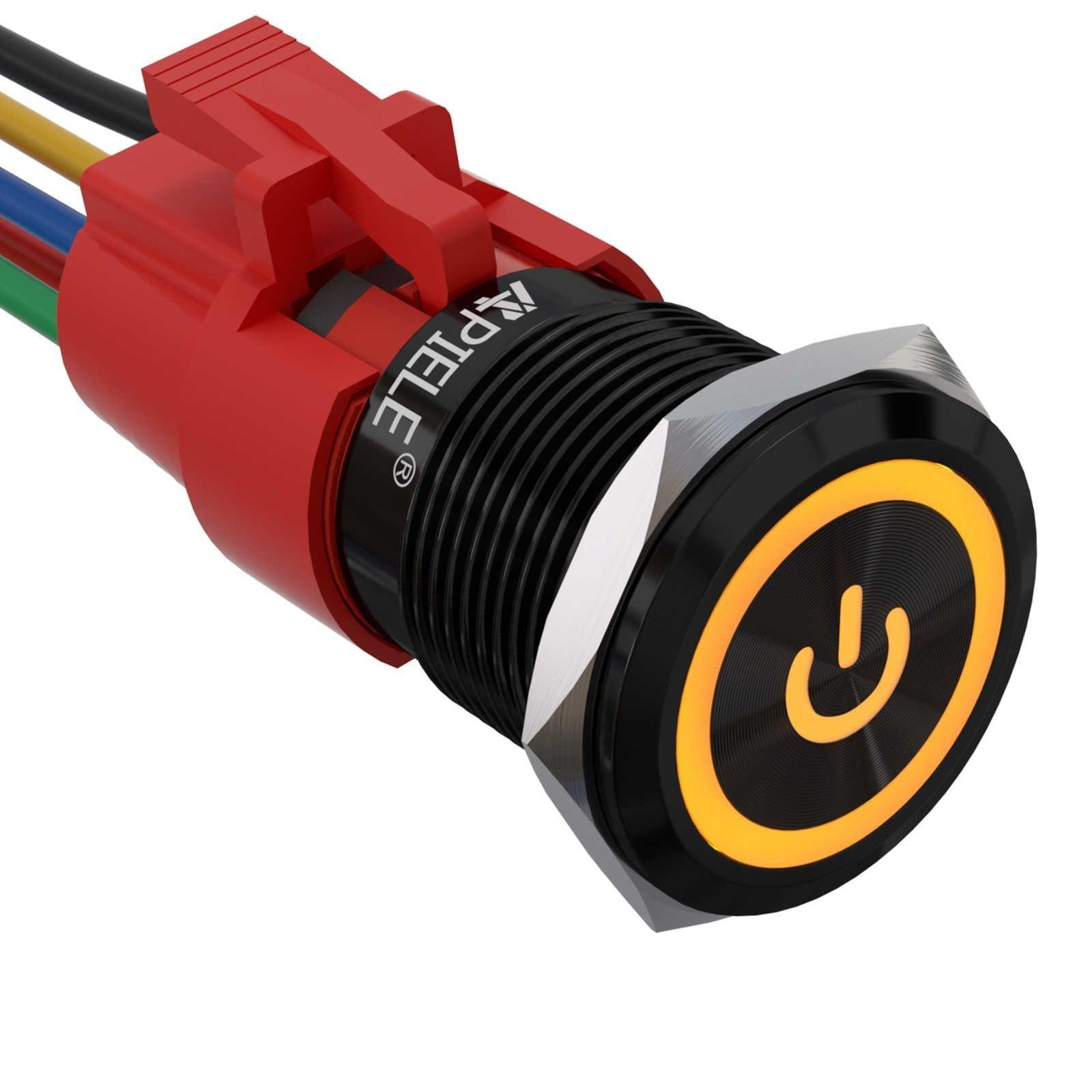 19mm aluminum alloy power logo push button switch yellow led