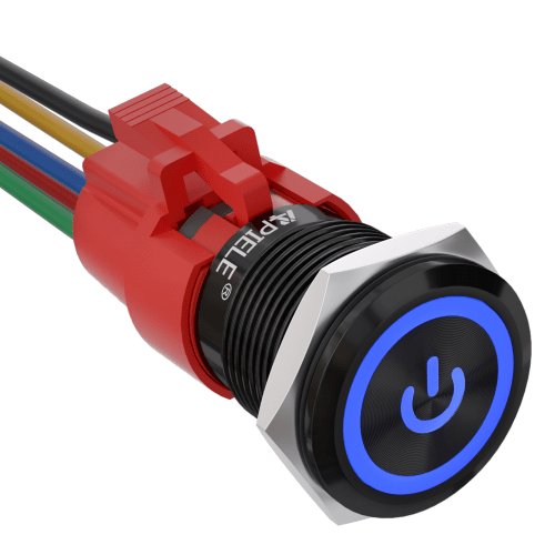 19mm Momentary Push Button Switch with LED and Wire Socket Plug Self-Reset - Blue/Aluminum alloy-Power Logo