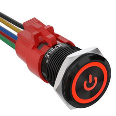 19mm Momentary Push Button Switch with LED and Wire Socket Plug Self-Reset - Red/Aluminum alloy-Power Logo