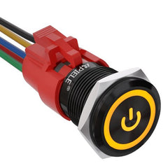 19mm Momentary Push Button Switch with LED and Wire Socket Plug Self-Reset - Yellow/Aluminum alloy-Power Logo