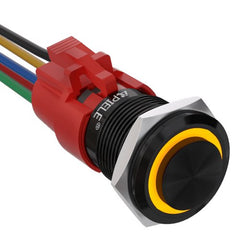 19mm Momentary Push Button Switch with LED and Wire Socket Plug Self-Reset - Yellow/Aluminum alloy-High Head