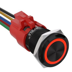 19mm Momentary Push Button Switch with LED and Wire Socket Plug Self-Reset - Red/Aluminum alloy-Flat Head