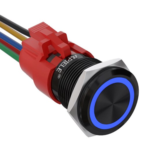 19mm Momentary Push Button Switch with LED and Wire Socket Plug Self-Reset - Blue/Aluminum alloy-Flat Head