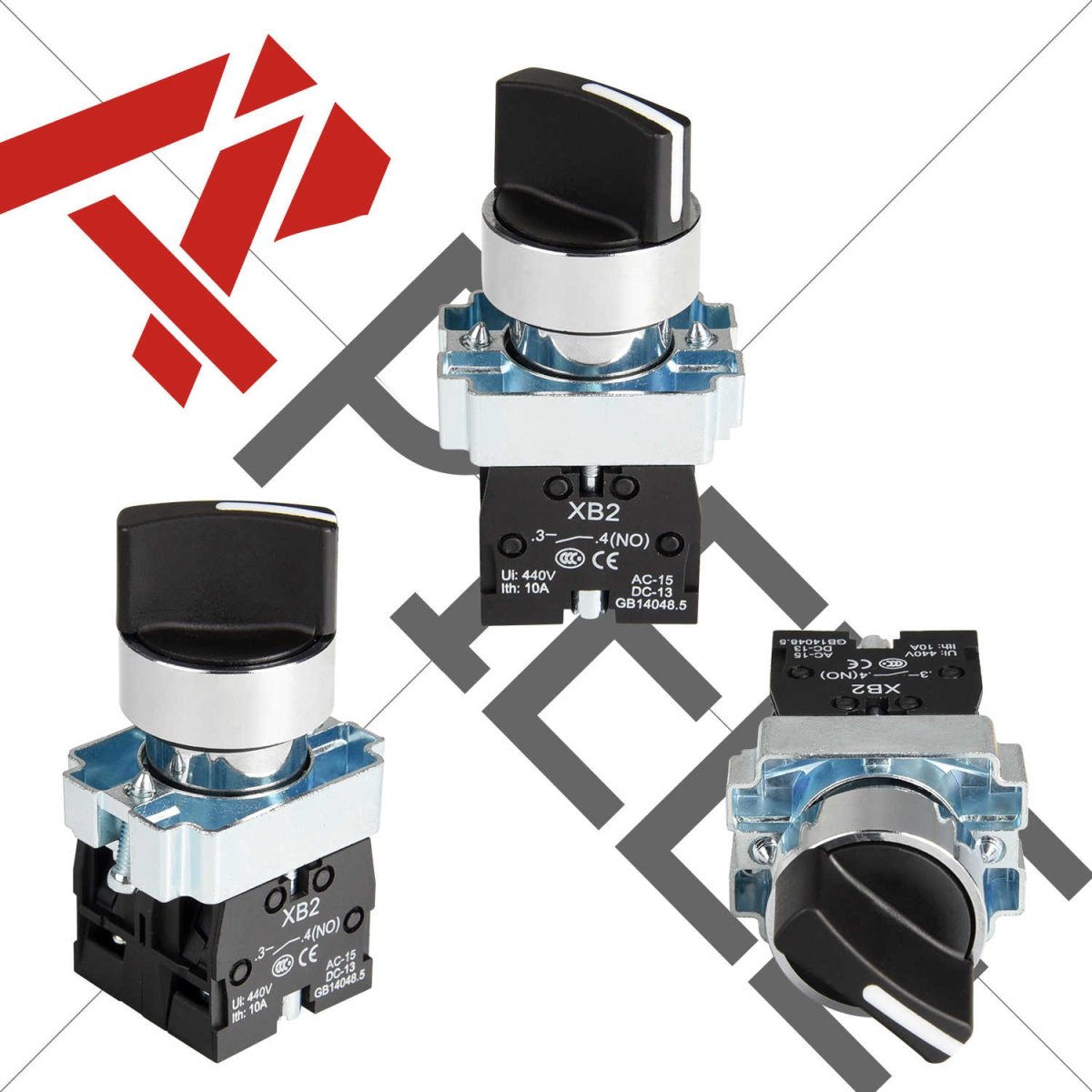 22mm 2/3 Position Selector Switch Latching/Momentary 1NO/2NO (Pack of 2) - Latching-