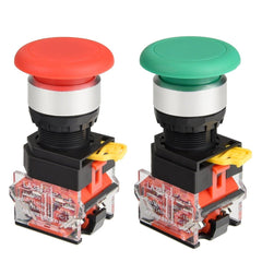 22mm Momentary Mushroom Head Push Button Switch 1NO1NC 7/8'' Mouting Size (Red Green) - Red-