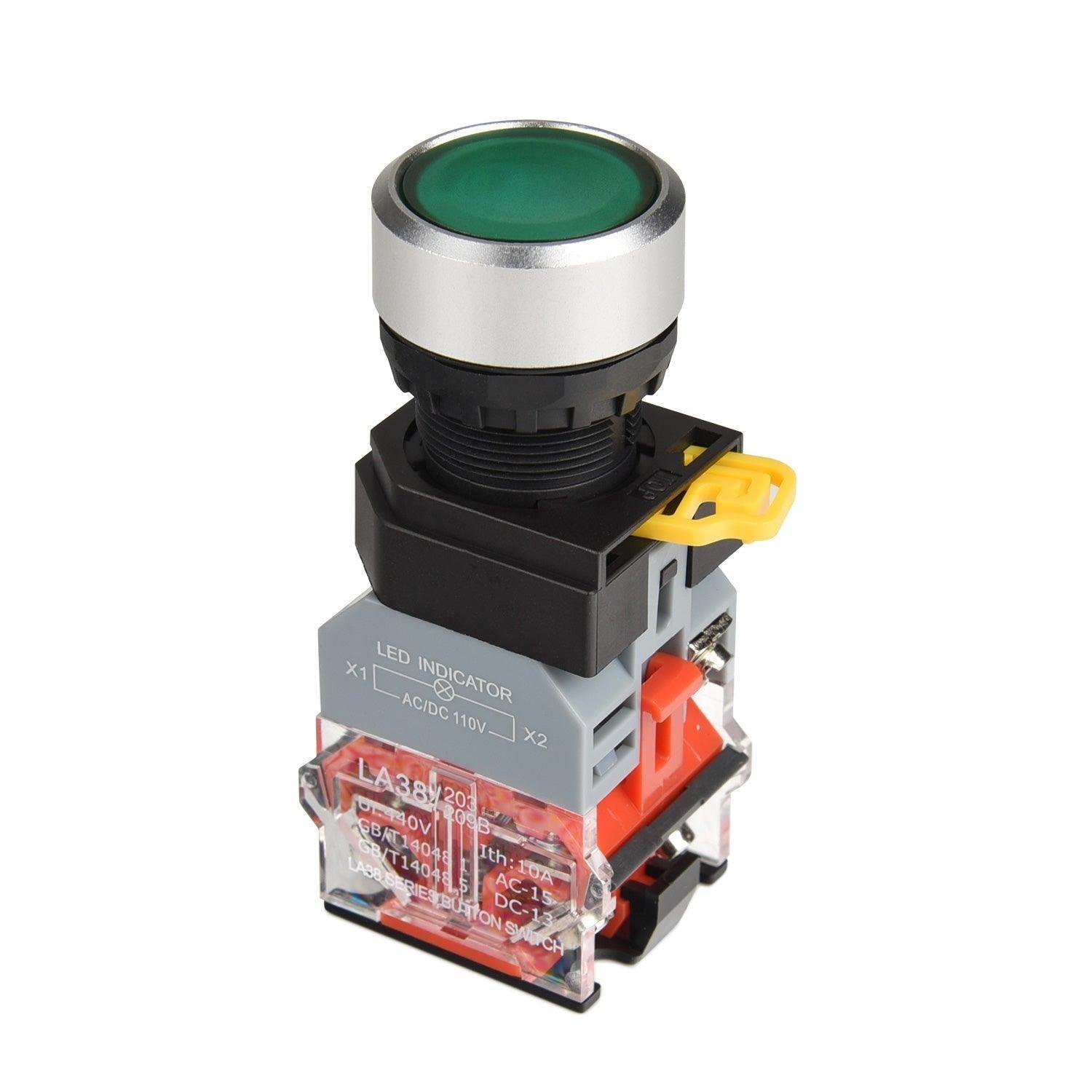 22mm Momentary Push Button Switch Plastic Body Metal Head with Led 110-120V AC/DC (Green Red) - APIELE