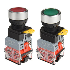 22mm Momentary Push Button Switch Plastic Body Metal Head with Led 110-120V AC/DC (Green Red) - APIELE