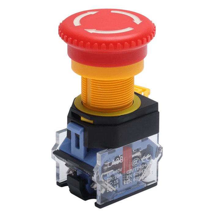22mm Red Mushroom Emergency Stop Push Button Switch 440V 10Amp - Type D-