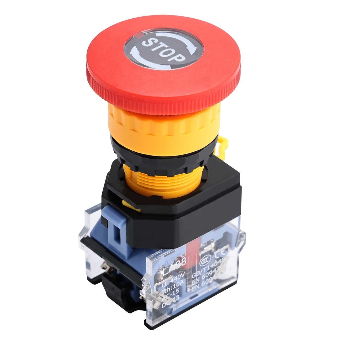 22mm Red Mushroom Emergency Stop Push Button Switch 440V 10Amp - Type B-
