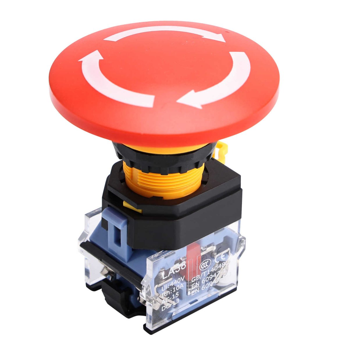 22mm Red Mushroom Emergency Stop Push Button Switch 440V 10Amp - Type C-