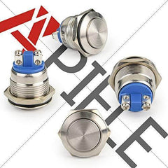 2PCS 19mm Momentary Stainless Steel Metal Push Button Switch 250V 5A 1NO SPST - Flat Head-