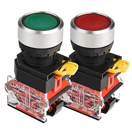 2Pcs 22mm Plastic Momentary Push Button Switch 10A 440V 1NO1NC DPST (RED Green) - APIELE