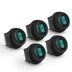 3 Pins 2 Position 12V DC Rocker Toggle Switch 20A Waterproof Round ON-Off with LED Light SPST KCD1-8-101NW (Blue Red Green Yellow) - Green-