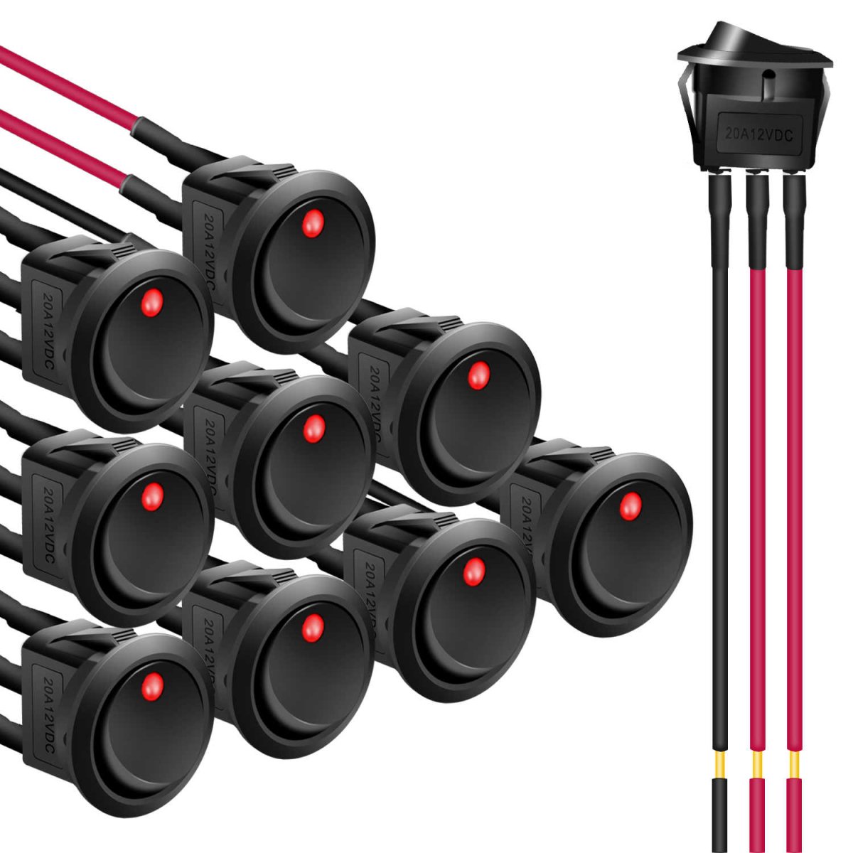 20PCS ROCKER SWITCH Toggle 12V Led Light Car Auto Boat Round ON/OFF SPST 20 AMP - Foto 8