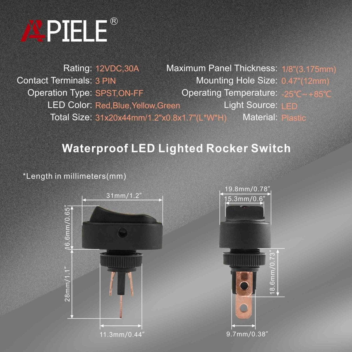 2x DPDT ON-OFF-ON Rocker Switch 12V 20A Blue LED – IP67 Waterproof, 7-Pin