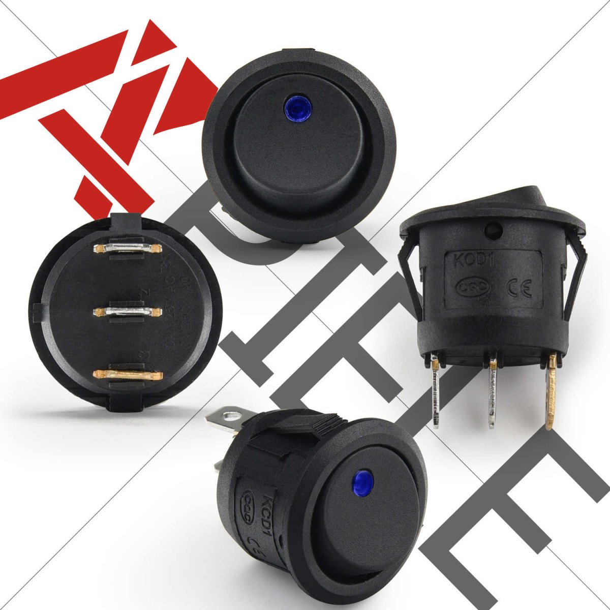 3 Pins 2 Position Rocker Toggle Switch 8PCS DC 12V 20A ON-Off with Dot Light SPST KCD2-102N - Blue-