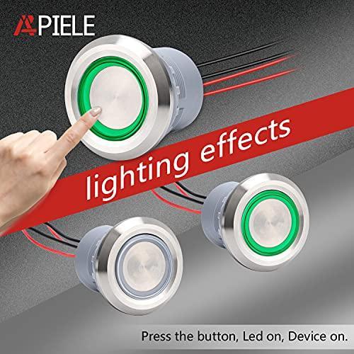 30mm IP68 Latching Push Button Switch 1.18'' Install Size Stainless Steel Head 2NO pre-Wired Green Led Round Button - -
