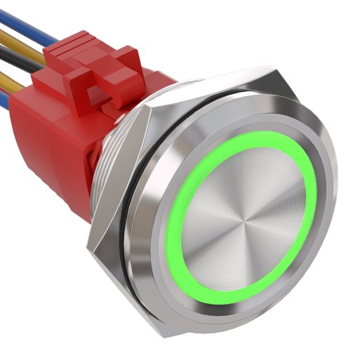 30mm Latching Push Button Switch Angel Eye LED Waterproof Stainless Steel Round Self-Locking 1.18'' 1NO 1NC - Green/Stainless steel-Flat Head