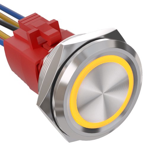 30mm Latching Push Button Switch Angel Eye LED Waterproof Stainless Steel Round Self-Locking 1.18'' 1NO 1NC - Yellow/Stainless steel-Flat Head