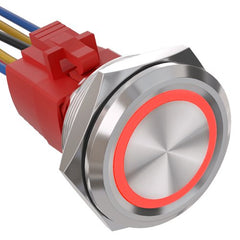 30mm Latching Push Button Switch Angel Eye LED Waterproof Stainless Steel Round Self-Locking 1.18'' 1NO 1NC - Red/Stainless steel-Flat Head