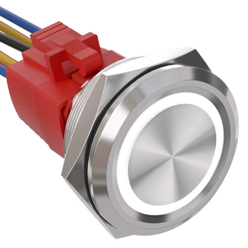 30mm Latching Push Button Switch Angel Eye LED Waterproof Stainless Steel Round Self-Locking 1.18'' 1NO 1NC - White/Stainless steel-Flat Head