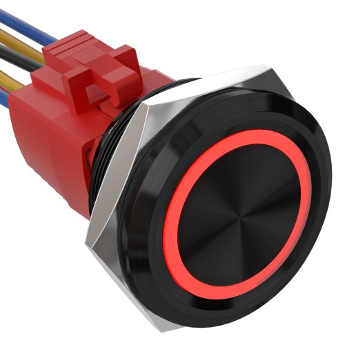30mm Latching Push Button Switch Angel Eye LED Waterproof Stainless Steel Round Self-Locking 1.18'' 1NO 1NC - Red/Aluminum alloy-Flat Head