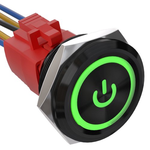 30mm Momentary Push Button Switch Angel Eye LED Waterproof Stainless Steel Round Self-Locking 1.18'' 1NO 1NC - Green/Aluminum alloy-Power Logo