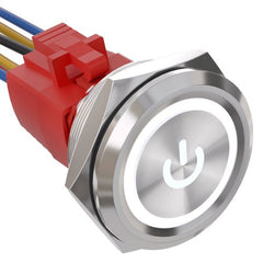 30mm Momentary Push Button Switch Angel Eye LED Waterproof Stainless Steel Round Self-Locking 1.18'' 1NO 1NC - White/Stainless steel-Power Logo