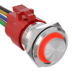 5 Amp 22mm Latching Push Button Switch Ring Led Waterproof - Red/Stainless steel-High Head